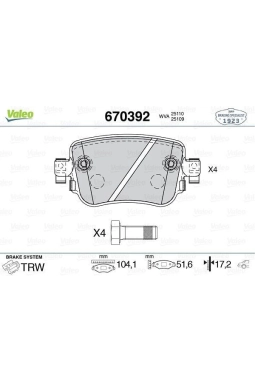 VALEO 670392 | Fren Balata Arka 15-Caddy-Sharan-Leon-Octavia-A1-Q3