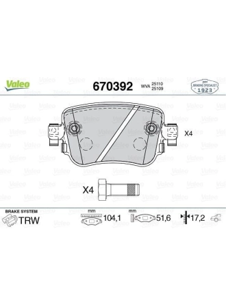 VALEO 670392 | Fren Balata Arka 15-Caddy-Sharan-Leon-Octavia-A1-Q3