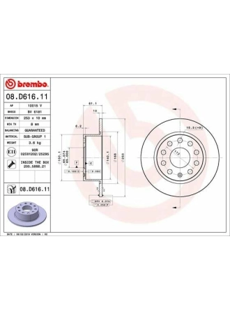 BREMBO 08.D616.11 | Fren Diski Arka (Skoda Octavia 18 -)-253×10 5×112 | 2 Adet