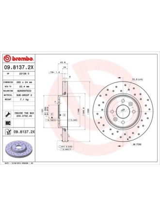 BREMBO 09.8137.2X | Fren Diski Ön Büyük Hava Kanallı Clio V 1.3 H5h 1.5 K9k Scenic I 1.6 K9k Kaplamalı Delikli | 2 Adet
