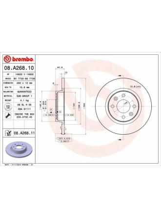 BREMBO 08.A268.10 | Fren Diski Renault Logan / Twingo 04-259mm Düz Ön | 2 Adet