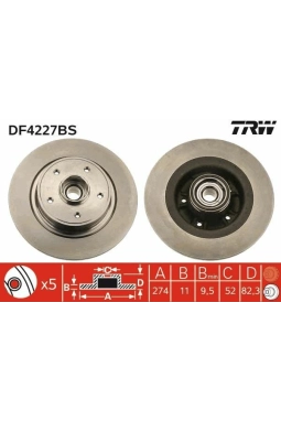 TRW DF4227BS | Disk + Rulman Arka (Ad) 03-Laguna.II Tum + ABS (Kutu Fıyat Tek) | 2 Adet