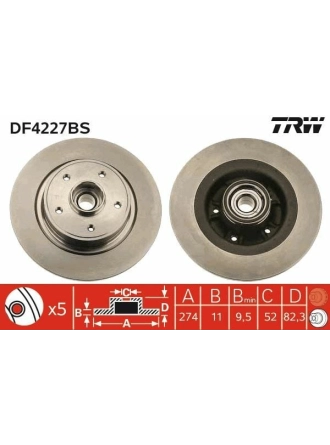 TRW DF4227BS | Disk + Rulman Arka (Ad) 03-Laguna.II Tum + ABS (Kutu Fıyat Tek) | 2 Adet