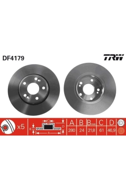 TRW DF4179 | Fren Diski Ön Laguna II 01-15 Jant Havalı 280mm 5 Bijon