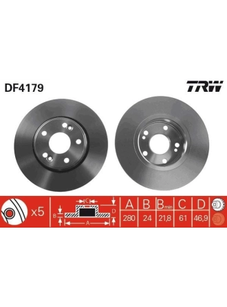TRW DF4179 | Fren Diski Ön Laguna II 01-15 Jant Havalı 280mm 5 Bijon