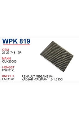 WUNDER WPK819 | Renault Megane 4 2015- Polen Filtresi Karbonlu Tüm Modeller