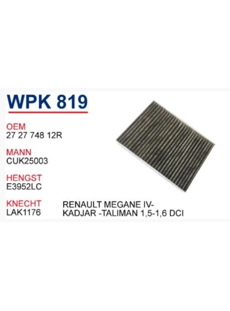 WUNDER WPK819 | Renault Megane 4 2015- Polen Filtresi Karbonlu Tüm Modeller