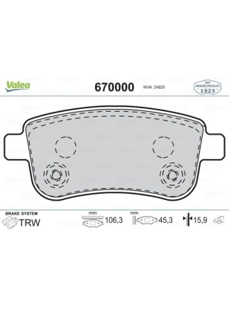 VALEO 670000 | Fren Balata Arka 09-Fluence-Megane.3 Otm. El Fren Sıstemlı