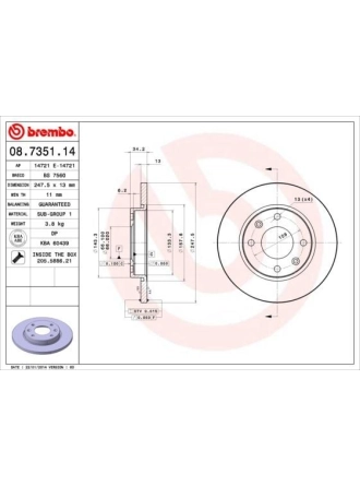 BREMBO 08.7351.14 | Fren Disk Ön Düz 247-4 (Peugeot 206 97-05 / Citroen Xsara 97-05) | 2 Adet