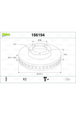VALEO 186194 | Ön Fren Disk Takımı P106 Saxo 91> P206 P306 P206+ (T3E) Xsara (Hava Soğutmalı)