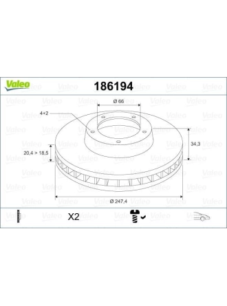 VALEO 186194 | Ön Fren Disk Takımı P106 Saxo 91> P206 P306 P206+ (T3E) Xsara (Hava Soğutmalı)