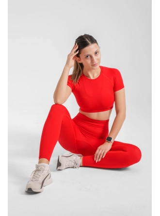 Dikişsiz Push-up Toparlayıcı Kısa Kollu Kırmızı Renk Spor Takım