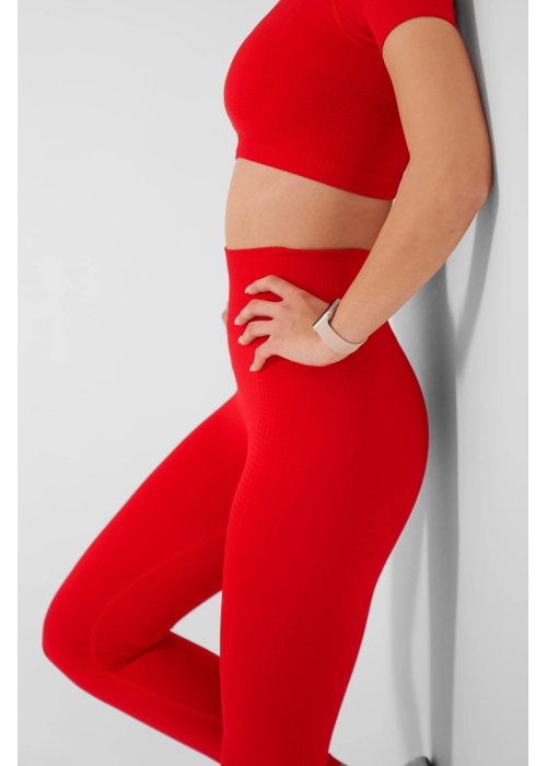 Dikişsiz Push-up Toparlayıcı Kısa Kollu Kırmızı Renk Spor Takım