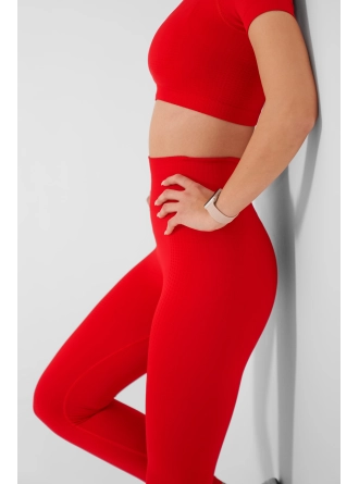 Dikişsiz Push-up Toparlayıcı Kısa Kollu Kırmızı Renk Spor Takım