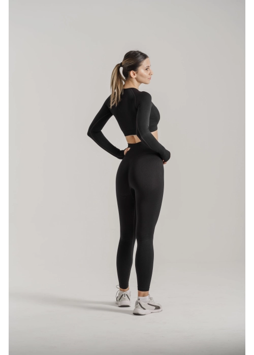 Dikişsiz Push-up Toparlayıcı Uzun Kollu Siyah Renk Spor Takım