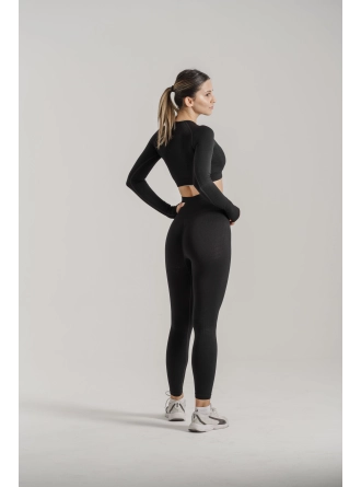 Dikişsiz Push-up Toparlayıcı Uzun Kollu Siyah Renk Spor Takım