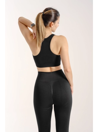 Dikişsiz Push-up Toparlayıcı Uzun Kollu Siyah Renk Spor Takım