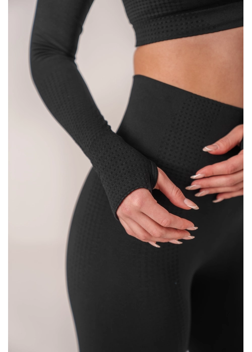 Dikişsiz Push-up Toparlayıcı Uzun Kollu Siyah Renk Spor Takım