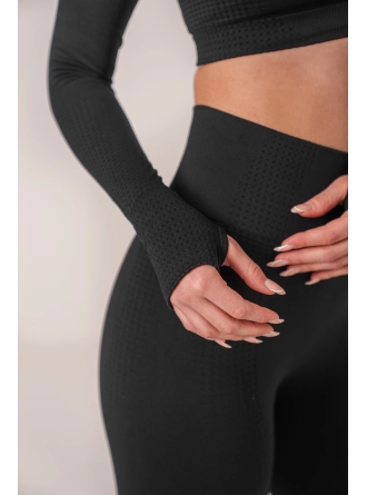 Dikişsiz Push-up Toparlayıcı Uzun Kollu Siyah Renk Spor Takım