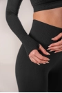 Dikişsiz Push-up Toparlayıcı Uzun Kollu Siyah Renk Spor Takım