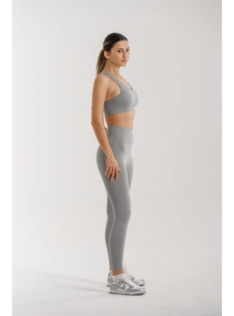 Dikişsiz Pusph-up Toparlayıcı Fitilli Spor Bra Gri Takım