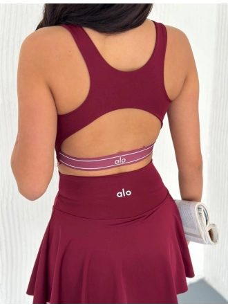 Alo Yoga Şortlu Etek Tulum Büstiyer Bordo Takım