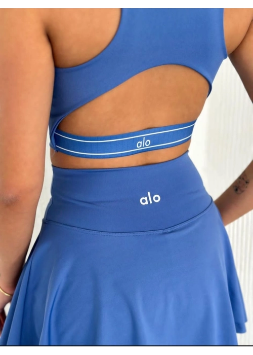 Alo Yoga Şortlu Etek Tulum Büstiyer Mavi Takım