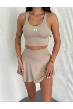 Alo Yoga Şortlu Etek Tulum Büstiyer Krem Takım