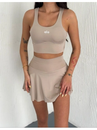 Alo Yoga Şortlu Etek Tulum Büstiyer Krem Takım