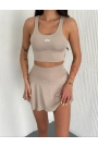 Alo Yoga Şortlu Etek Tulum Büstiyer Krem Takım