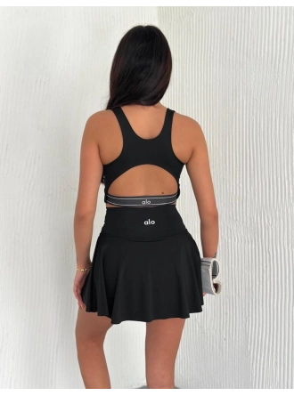 Alo Yoga Şortlu Etek Tulum Büstiyer Siyah Takım