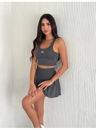Alo Yoga Şortlu Etek Tulum Büstiyer Antrasit Takım