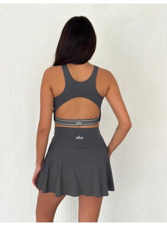 Alo Yoga Şortlu Etek Tulum Büstiyer Antrasit Takım