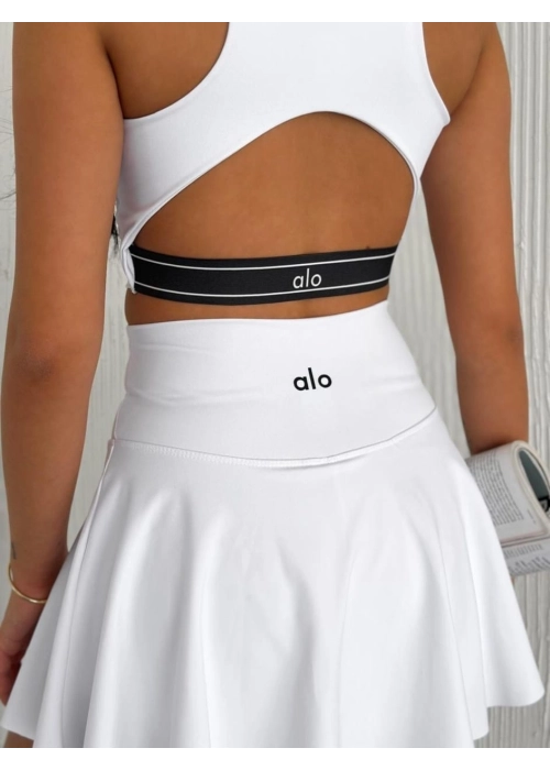 Alo Yoga Şortlu Etek Tulum Büstiyer Beyaz Takım