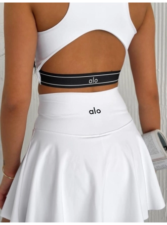 Alo Yoga Şortlu Etek Tulum Büstiyer Beyaz Takım
