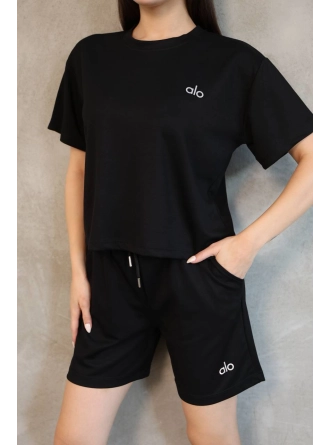 Alo Yoga Şort T-shirt Siyah Takım