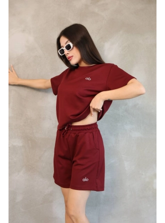 Alo Yoga Şort T-shirt Bordo Takım