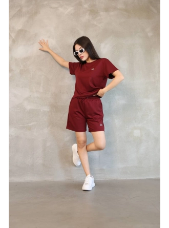 Alo Yoga Şort T-shirt Bordo Takım