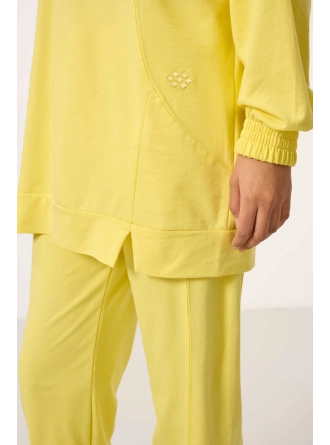 O Yaka Basic Oversize Kadın Limon Eşofman Tunik Takım