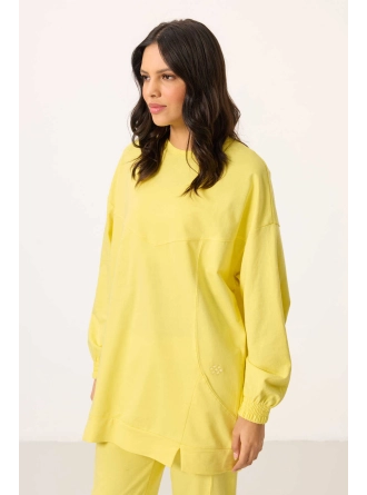 O Yaka Basic Oversize Kadın Limon Eşofman Tunik Takım
