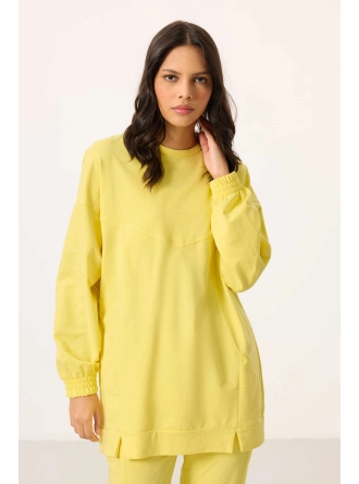 O Yaka Basic Oversize Kadın Limon Eşofman Tunik Takım