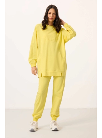 O Yaka Basic Oversize Kadın Limon Eşofman Tunik Takım