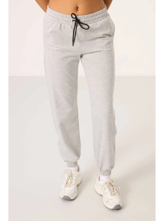 O Yaka Basic Oversize Kadın Gri Melanj Eşofman Tunik Takım