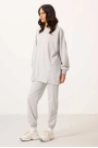 O Yaka Basic Oversize Kadın Gri Melanj Eşofman Tunik Takım
