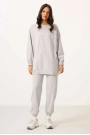 O Yaka Basic Oversize Kadın Gri Melanj Eşofman Tunik Takım