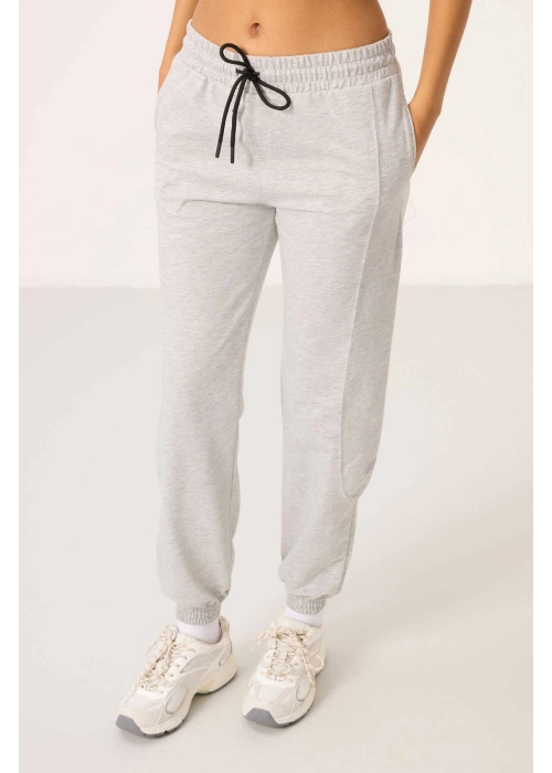 O Yaka Basic Oversize Kadın Gri Melanj Eşofman Tunik Takım