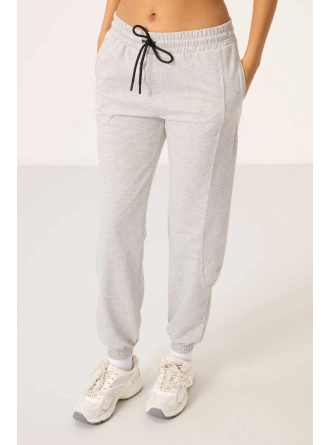 O Yaka Basic Oversize Kadın Gri Melanj Eşofman Tunik Takım