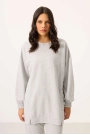 O Yaka Basic Oversize Kadın Gri Melanj Eşofman Tunik Takım