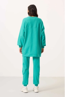 O Yaka Basic Oversize Deniz Yeşil Kadın Eşofman Tunik Takım 