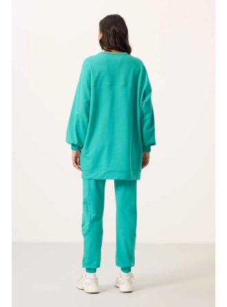 O Yaka Basic Oversize Deniz Yeşil Kadın Eşofman Tunik Takım 